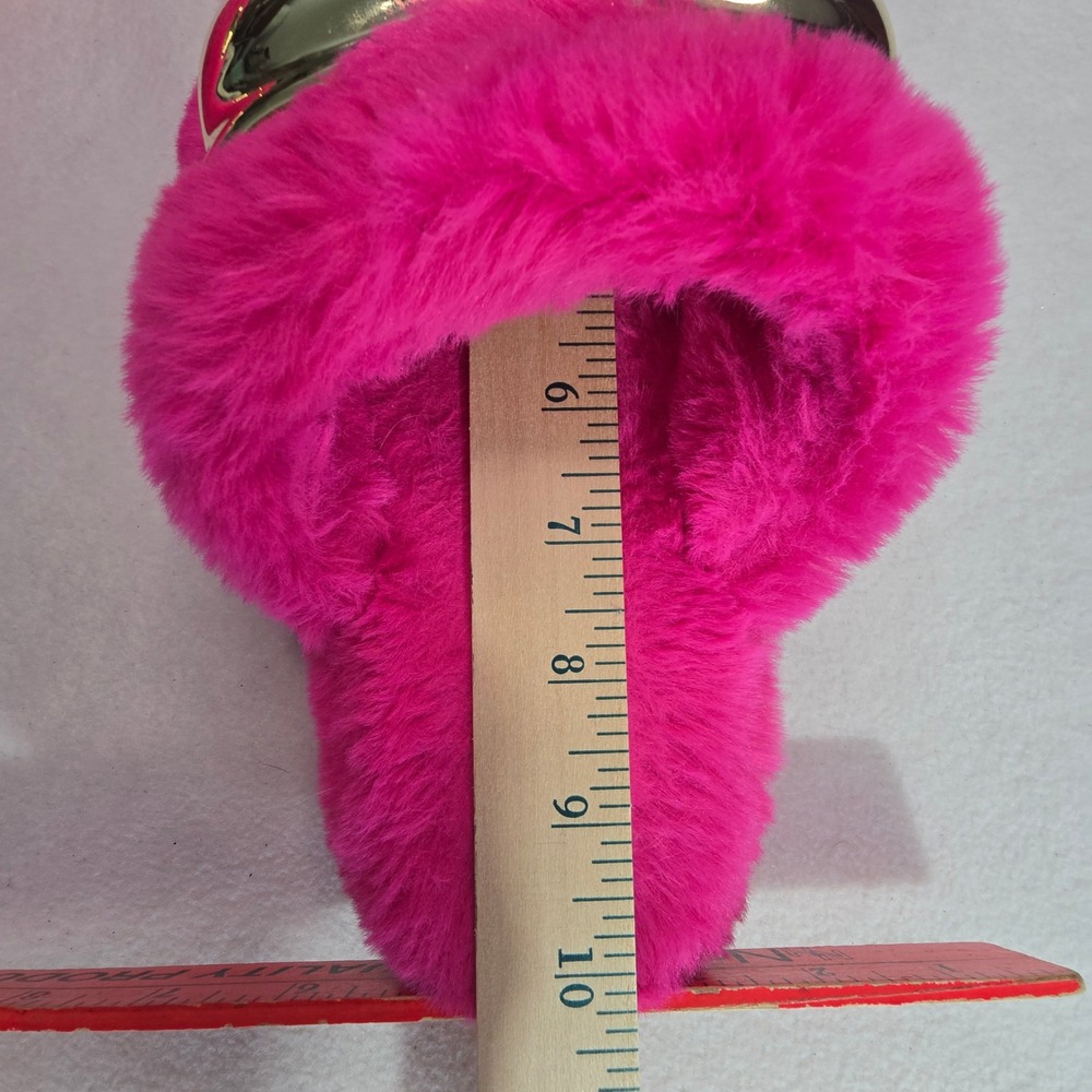 Katy Perry Fuzzy Gold Bow Slide Slippers Hot Pink Cozy Glam Womens Medium (8-9) - Picture 10 of 11
